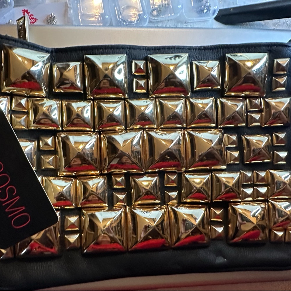 Gold Studded Black Clutch